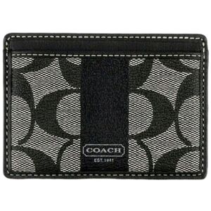 🩶 Coach Chelsea Signature Stripe Slim Card Case Charcoal Gray Black